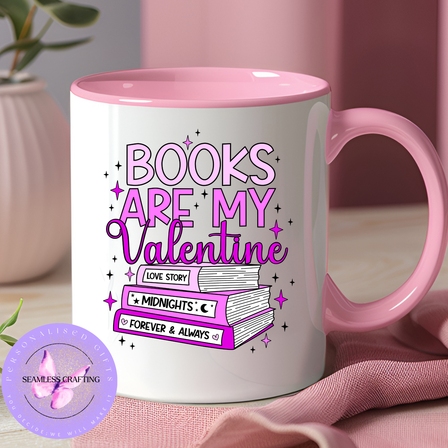 Books Are My Valentine Mug Pink Handle Book Lover Gift Reading Mug Cute Valentine Gift for Reader Limited Stock