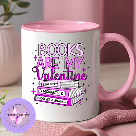 Books Are My Valentine Mug Pink Handle Book Lover Gift Reading Mug Cute Valentine Gift for Reader Limited Stock