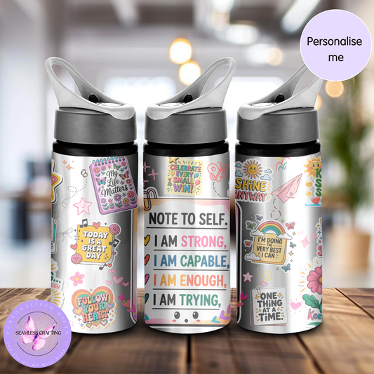 Personalised Kids Positive Affirmation Water Bottle 600ml Aluminium BPA-Free with Straw and Flip Top | Custom Name Gift