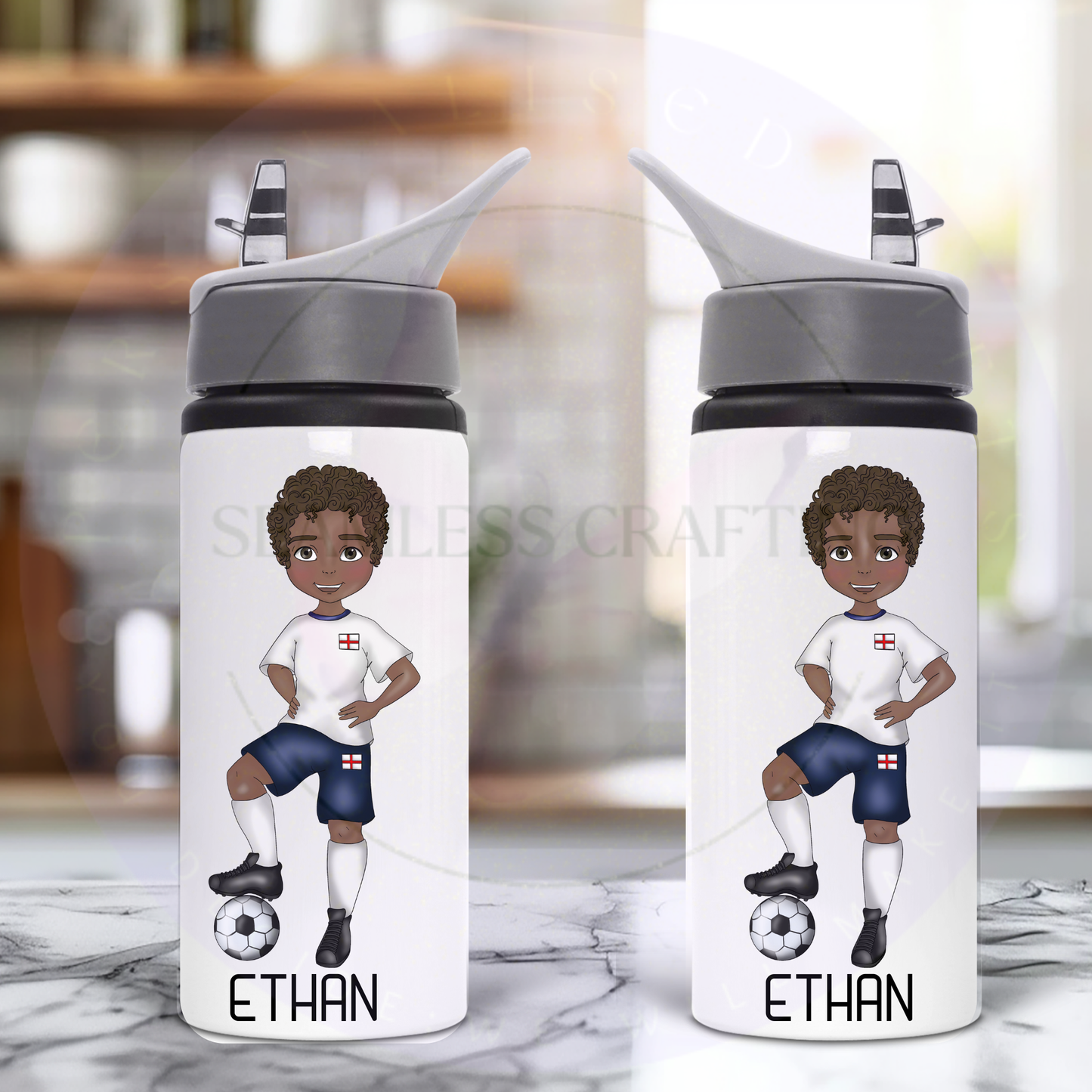 Personalised England Football Boy Water Bottle – Custom Name Kids Sports Bottle 600ml