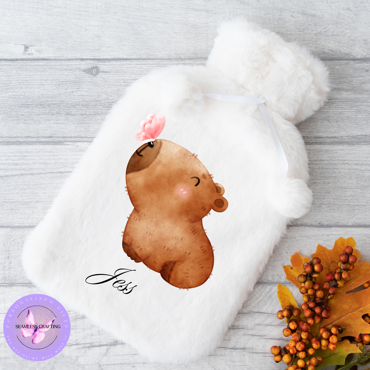 Personalised Capybara Hot Water Bottle – Soft Faux Fur 2L Warmer | Cute Animal Gift | Custom Name Comfort Bottle