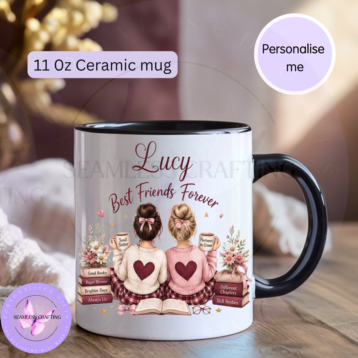 Personalised friendship mug with two best friends and custom name
