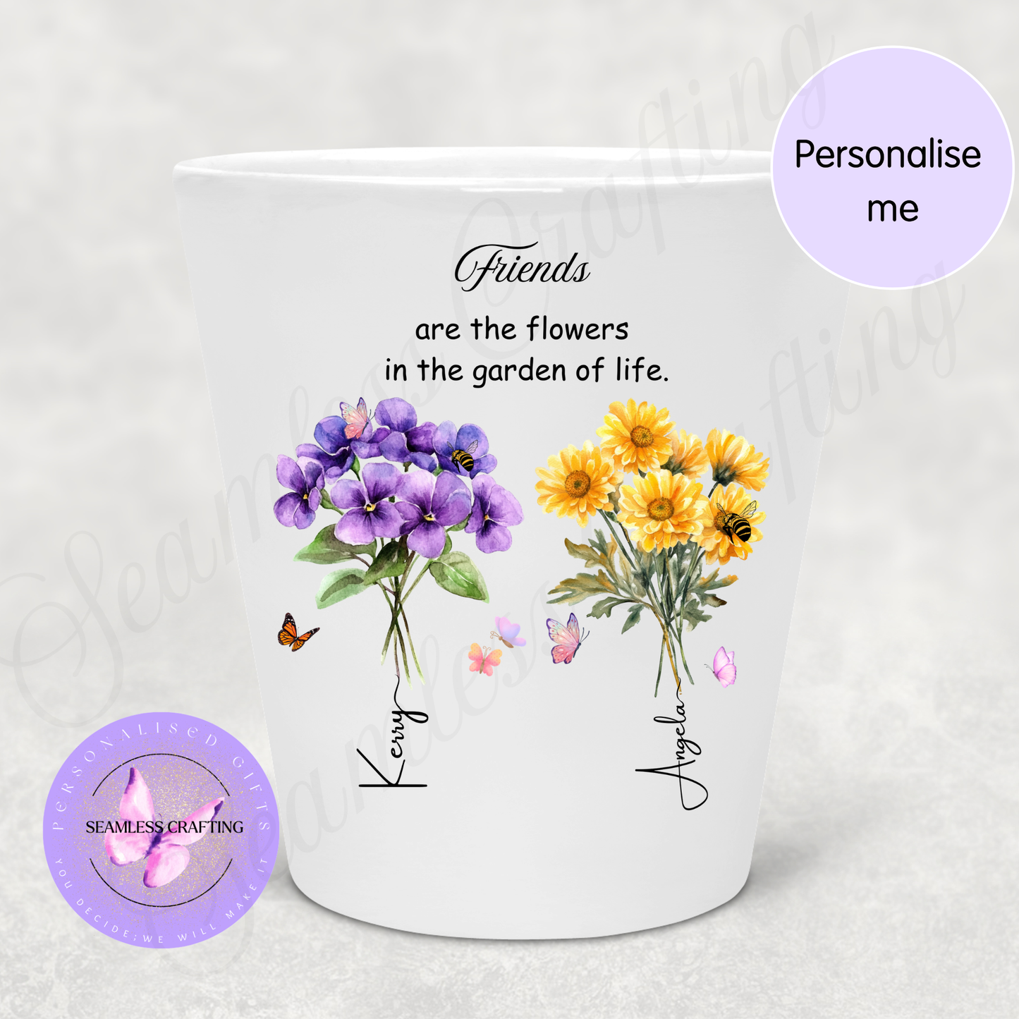 Personalised Birth Flower Plant Pot for Friends – Custom Flower Pot with Names, Friendship Gift, Birthday Gift for Best Friend