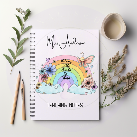 Personalised rainbow teacher notebook with custom name