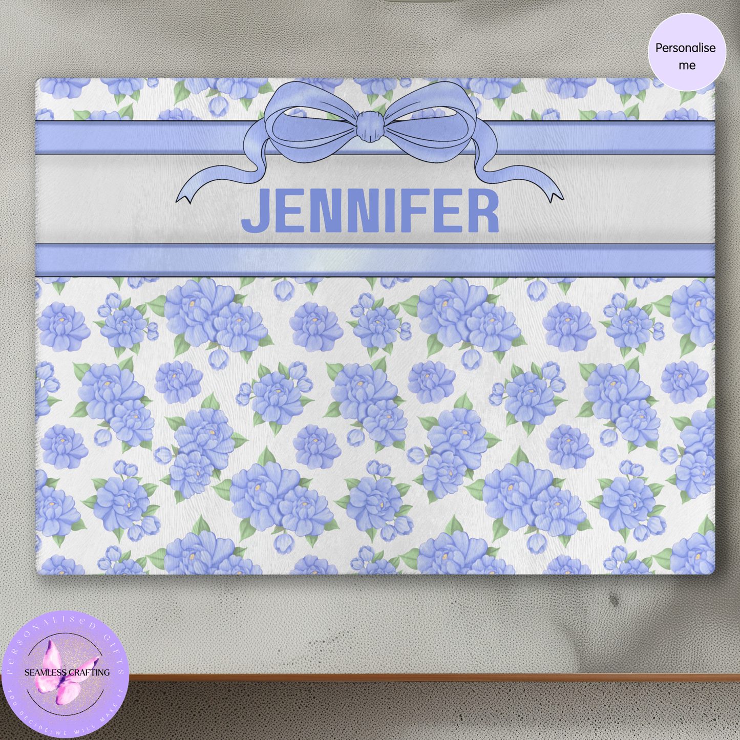 blue floral straightener mat custom name