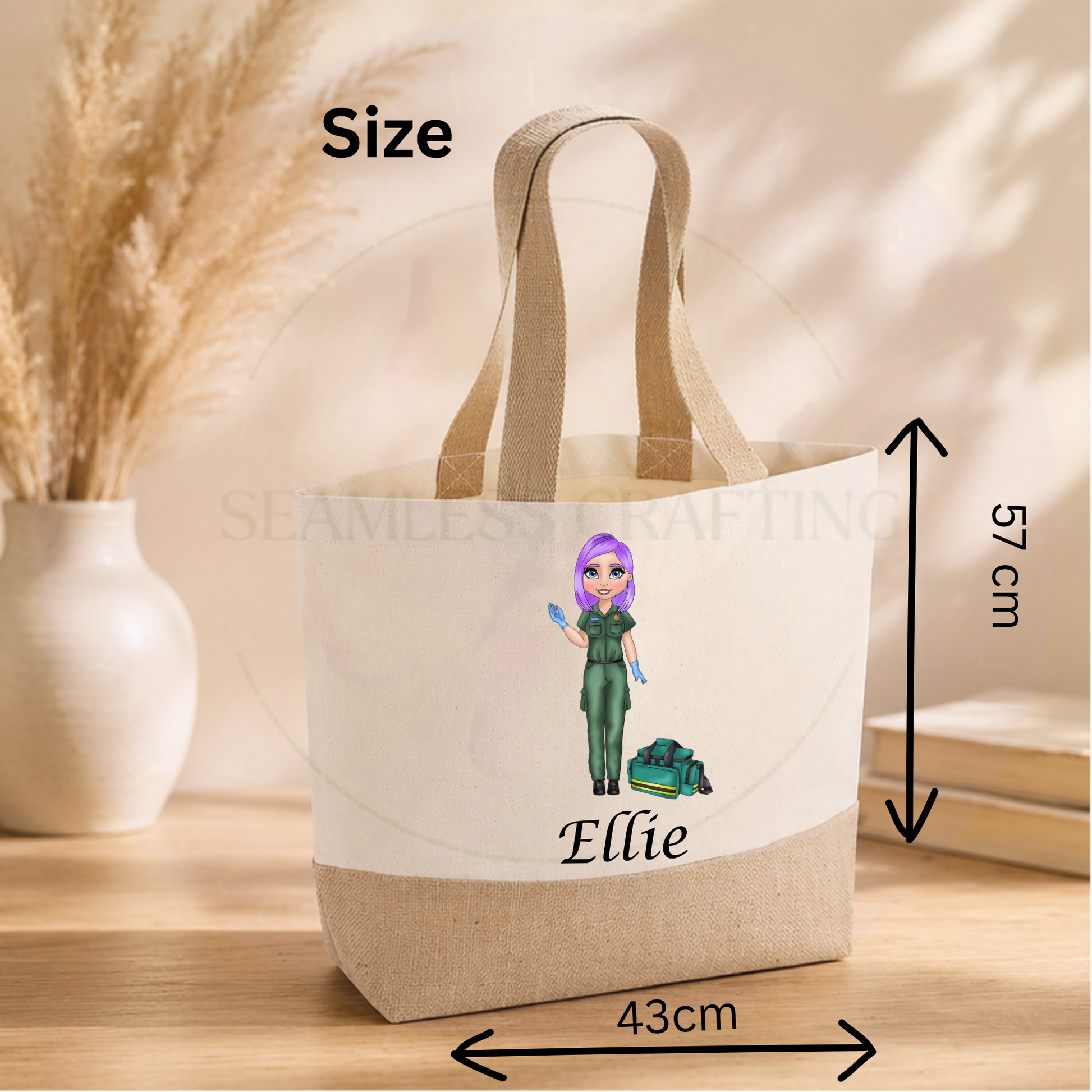 paramedic jute bag size guide large tote dimensions personalised healthcare bag custom name option