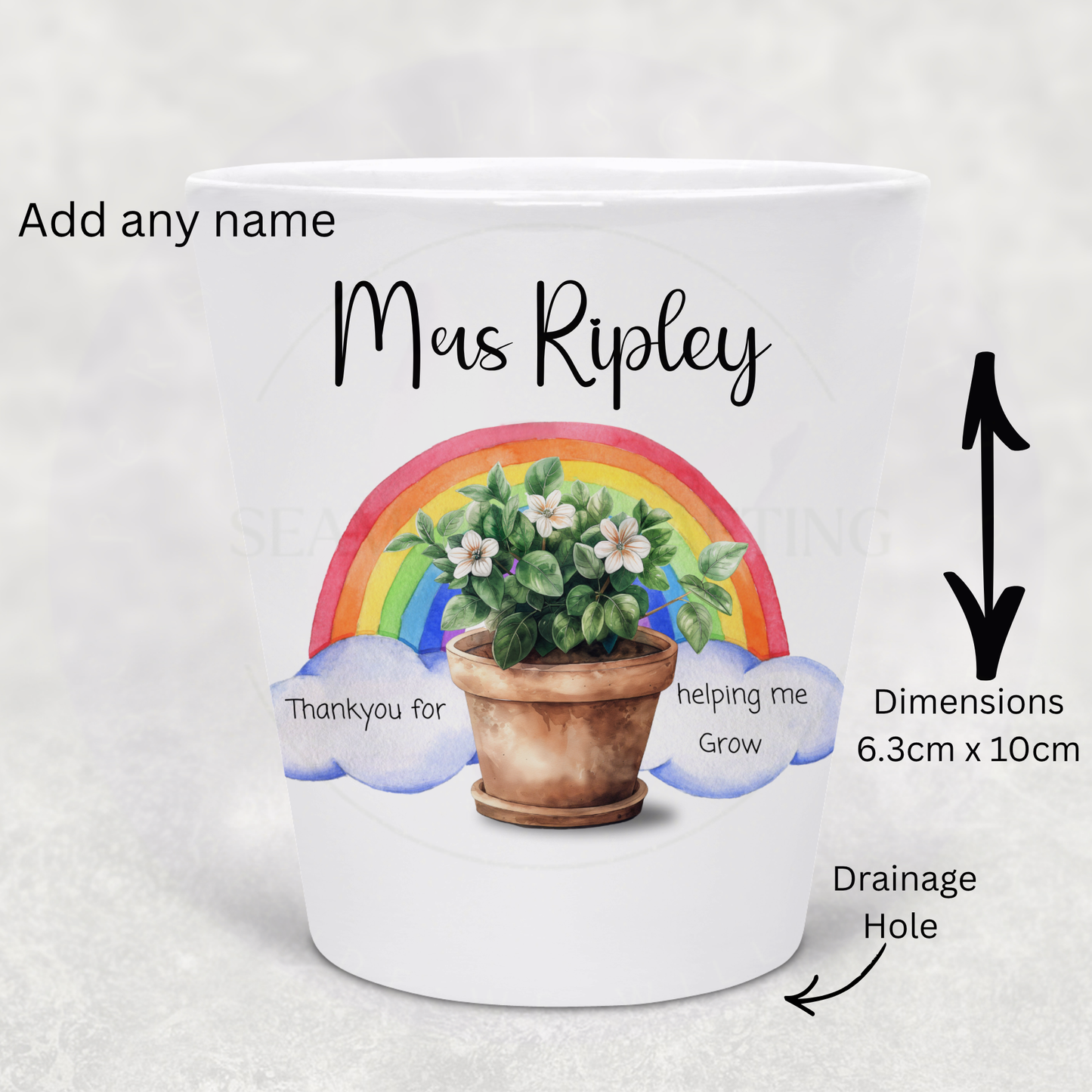 Personalised Teacher Plant Pot Gift | Thank You for Helping Me Grow Flower Pot | Custom Name Teacher Gift Nursery Planter