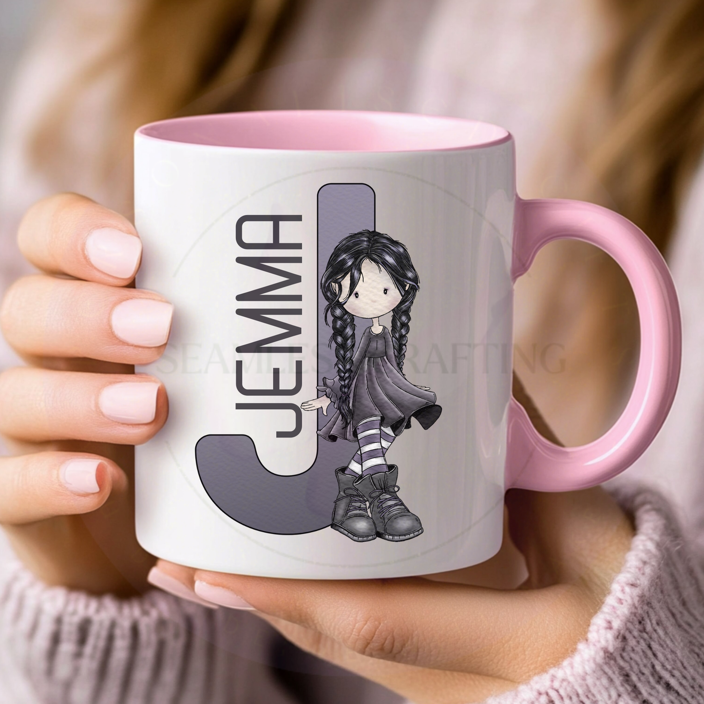 Personalised Gothic Initial Mug – Custom Goth Girl Name Cup