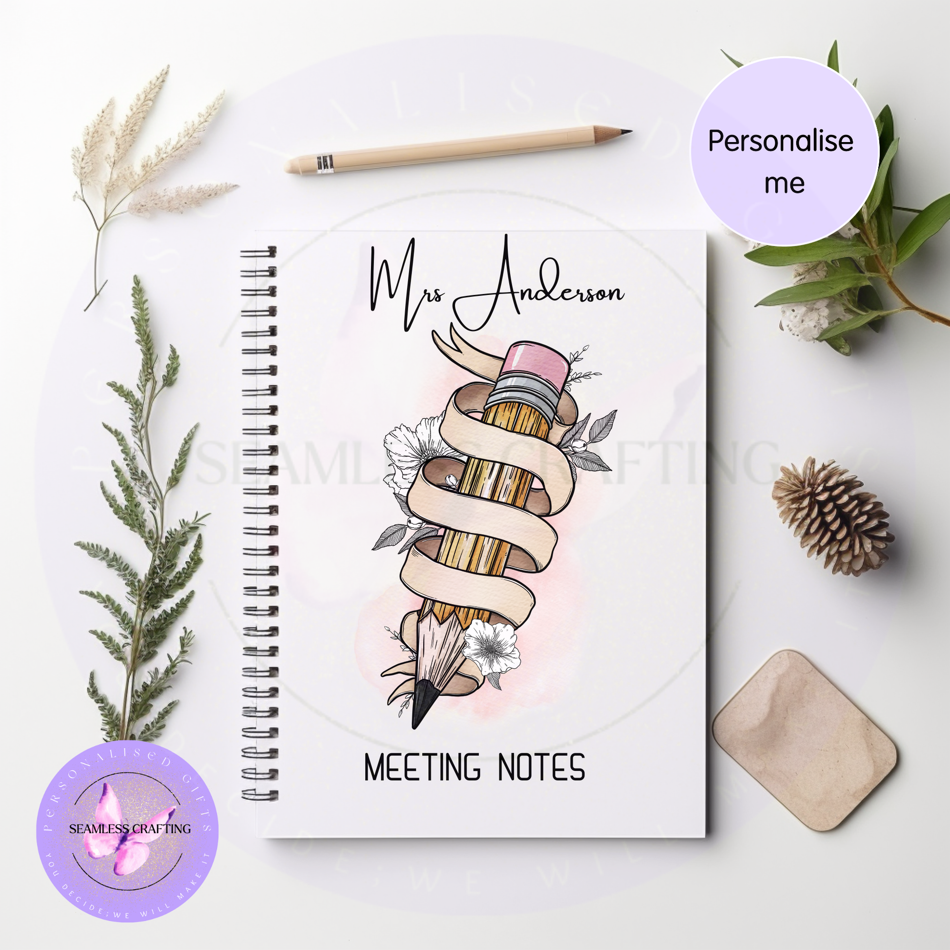 A5 personalised teaching notes notebook with spiral binding and lined pages
