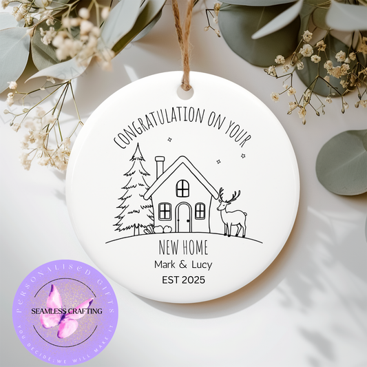 Personalised New Home Christmas Ornament – Custom Ceramic Decoration with Names & Year – First Home Keepsake Gift