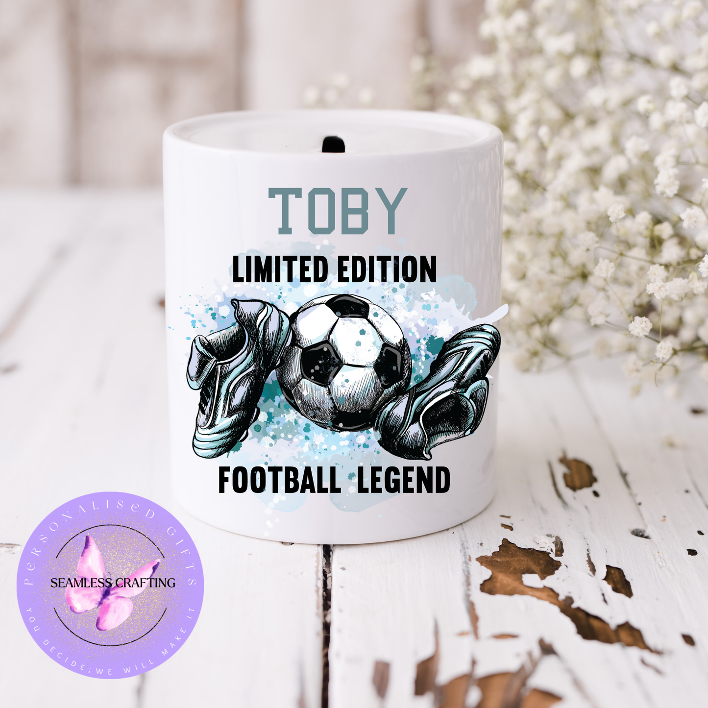 Personalised Football Money Box – Limited Edition Football Legend Ceramic Savings Bank | Kids Sports Gift | 11oz