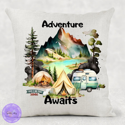 Personalised Camping Cushion, Family Holiday Caravan Pillow, Camping Lover Gift, Motorhome Owners Gift, Camping Cushion Tent, Caravan Decor