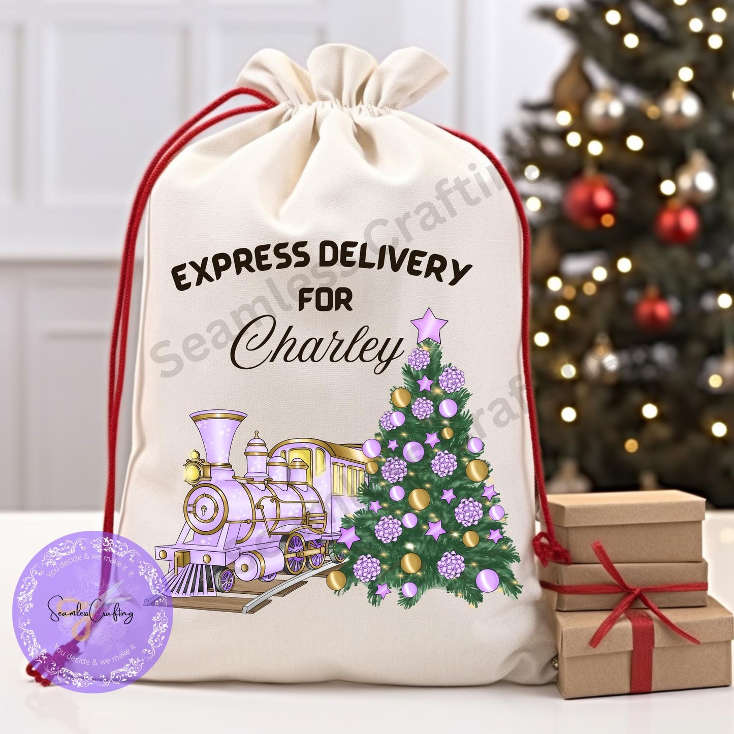 Personalised Santa Sack, Express Delivery bag, Add any name, Thick linen canvas, Drawstring Toys bag, Christmas Eve bag, Gifts for children