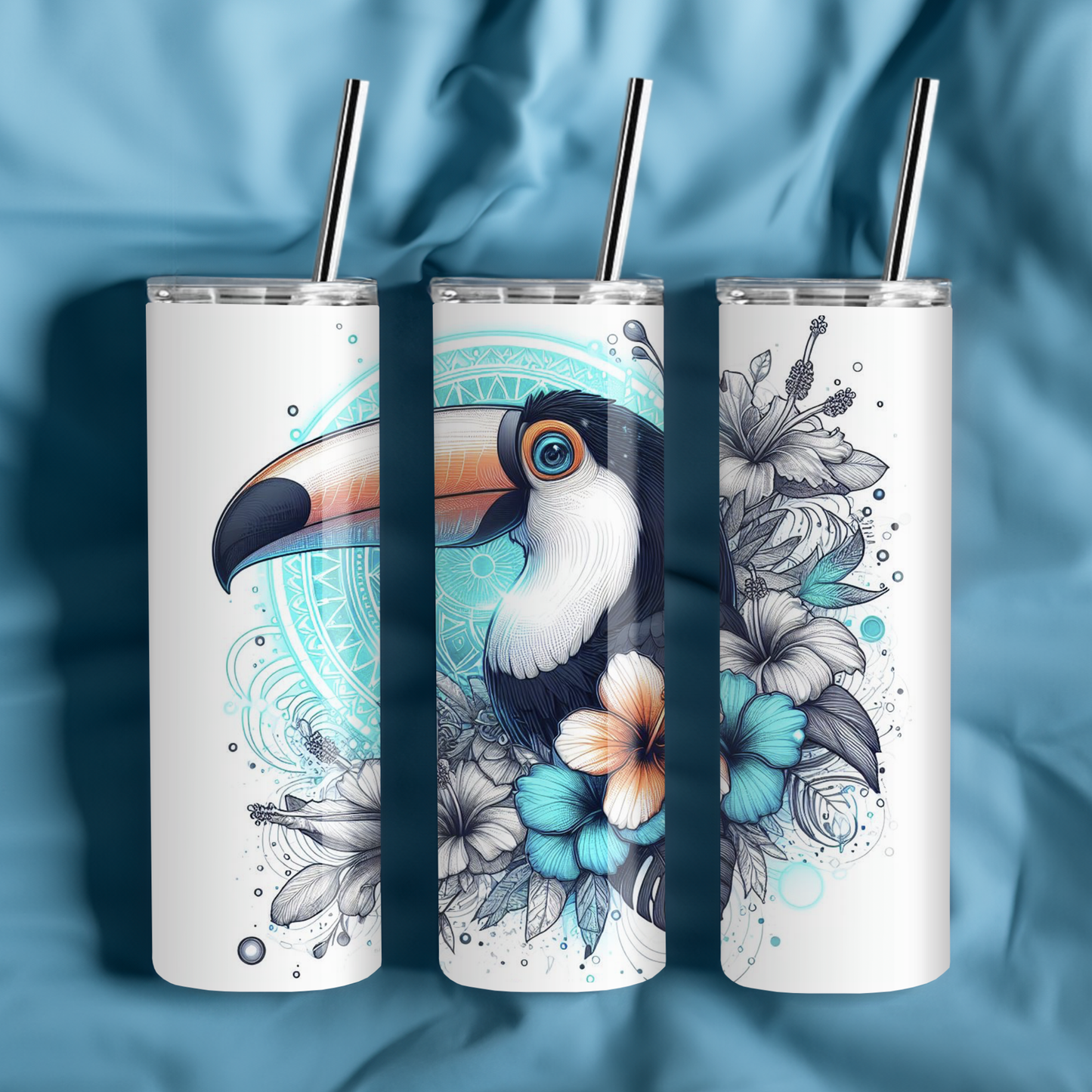 toucan tumbler 20oz stainless steel tropical bird floral design