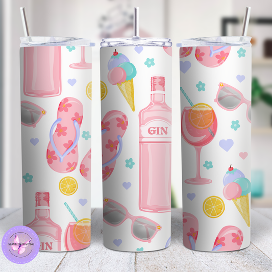 Personalised Gin Tumbler – 15oz or 20oz Stainless Steel – 4 Gin-Themed Designs – Custom Summer Cocktail Cup with Metal Straw