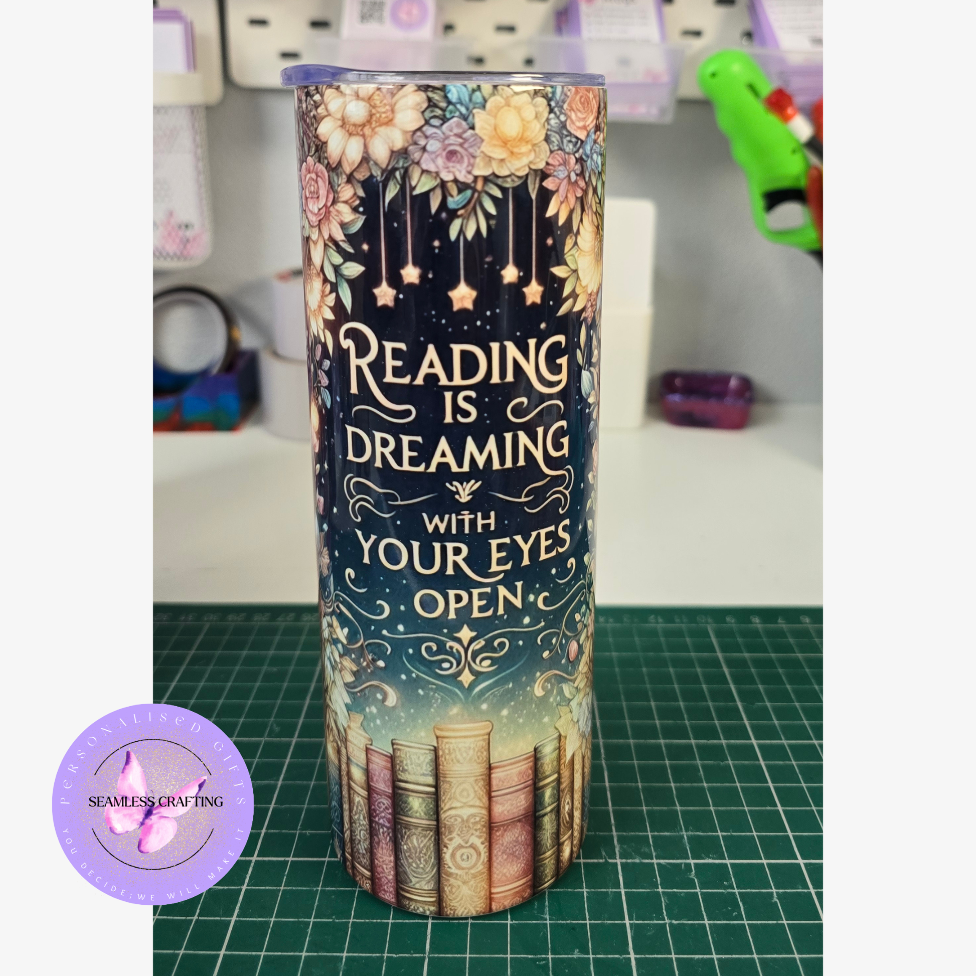 book lover travel mug aesthetic night sky stars tumbler with metal straw