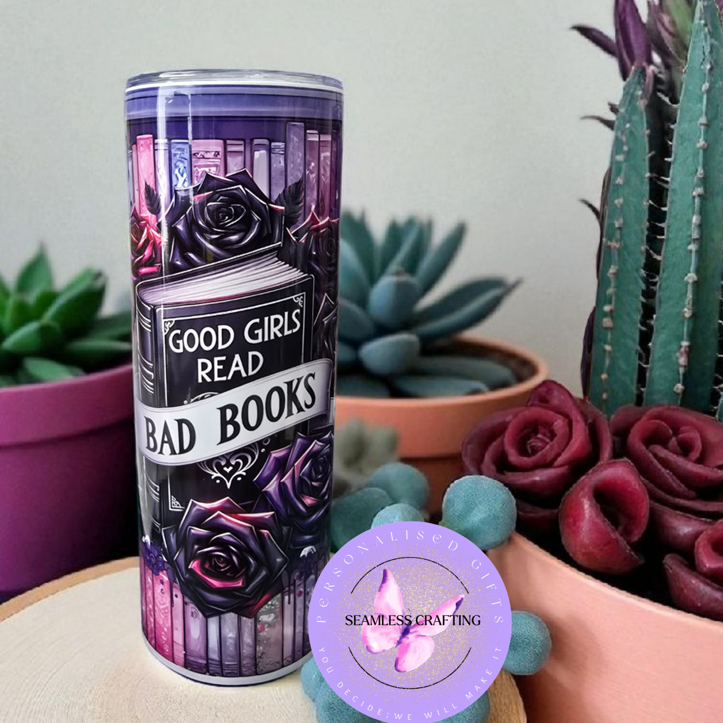 Personalised 20oz Stainless Steel Tumbler – “Good Girls Read Bad Books” Quote – Funny Book Lover Gift – Reusable Metal Straw & Cleaner