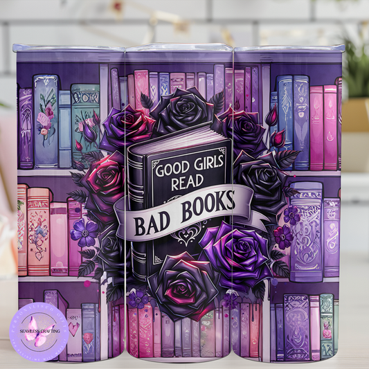 Personalised 20oz Stainless Steel Tumbler – “Good Girls Read Bad Books” Quote – Funny Book Lover Gift – Reusable Metal Straw & Cleaner