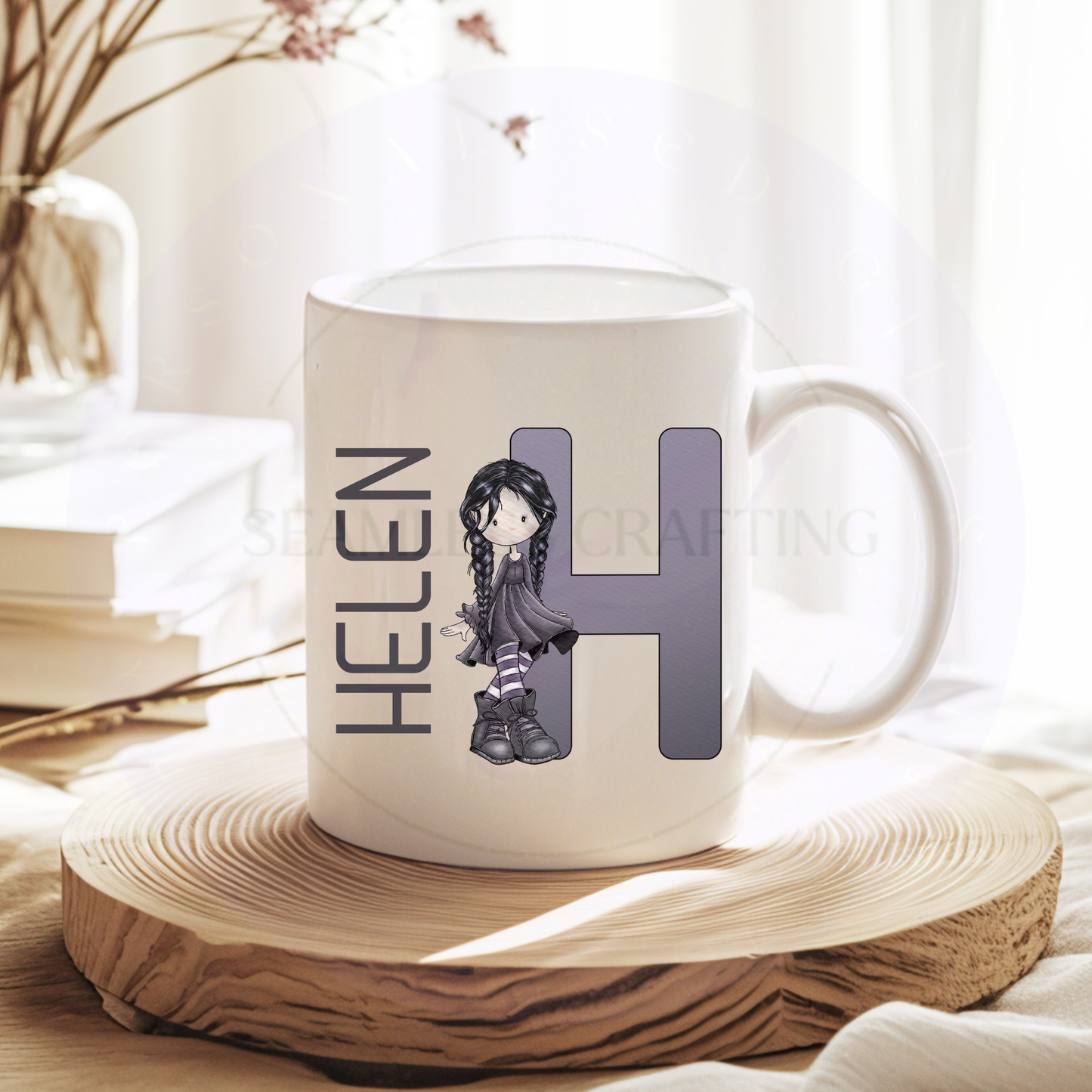 Personalised Gothic Initial Mug – Custom Goth Girl Name Cup