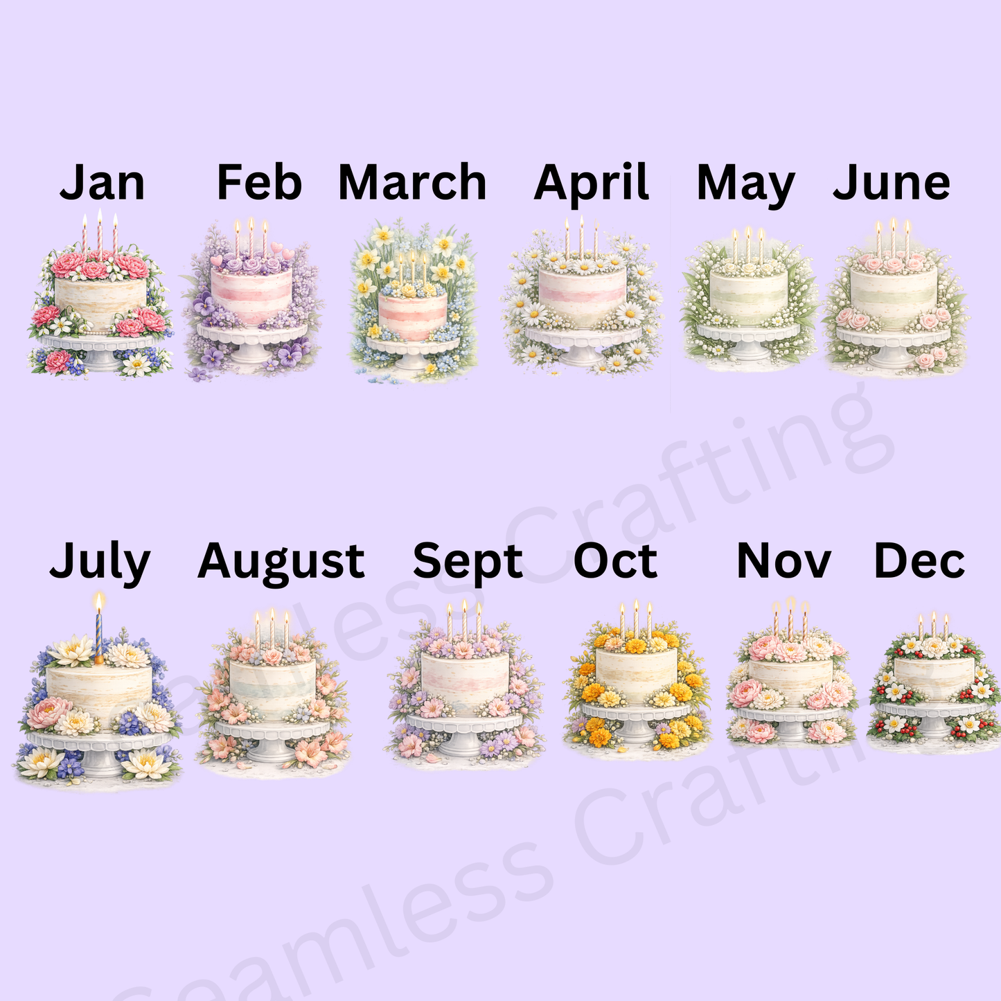 birth month flower cake designs personalised ceramic jug options January to December