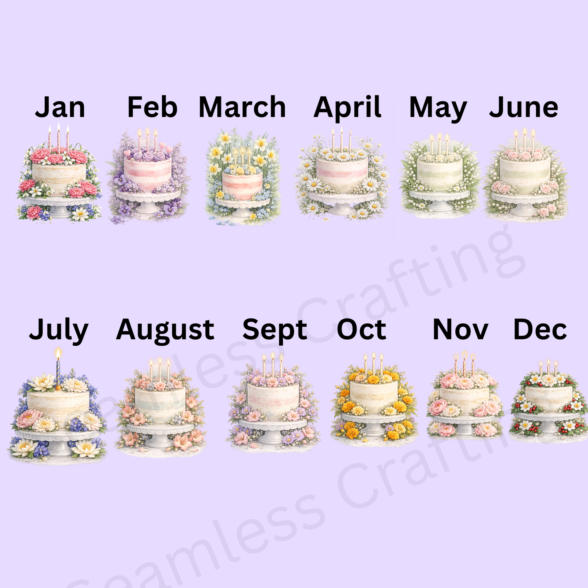birth month flower cake designs personalised ceramic jug options January to December