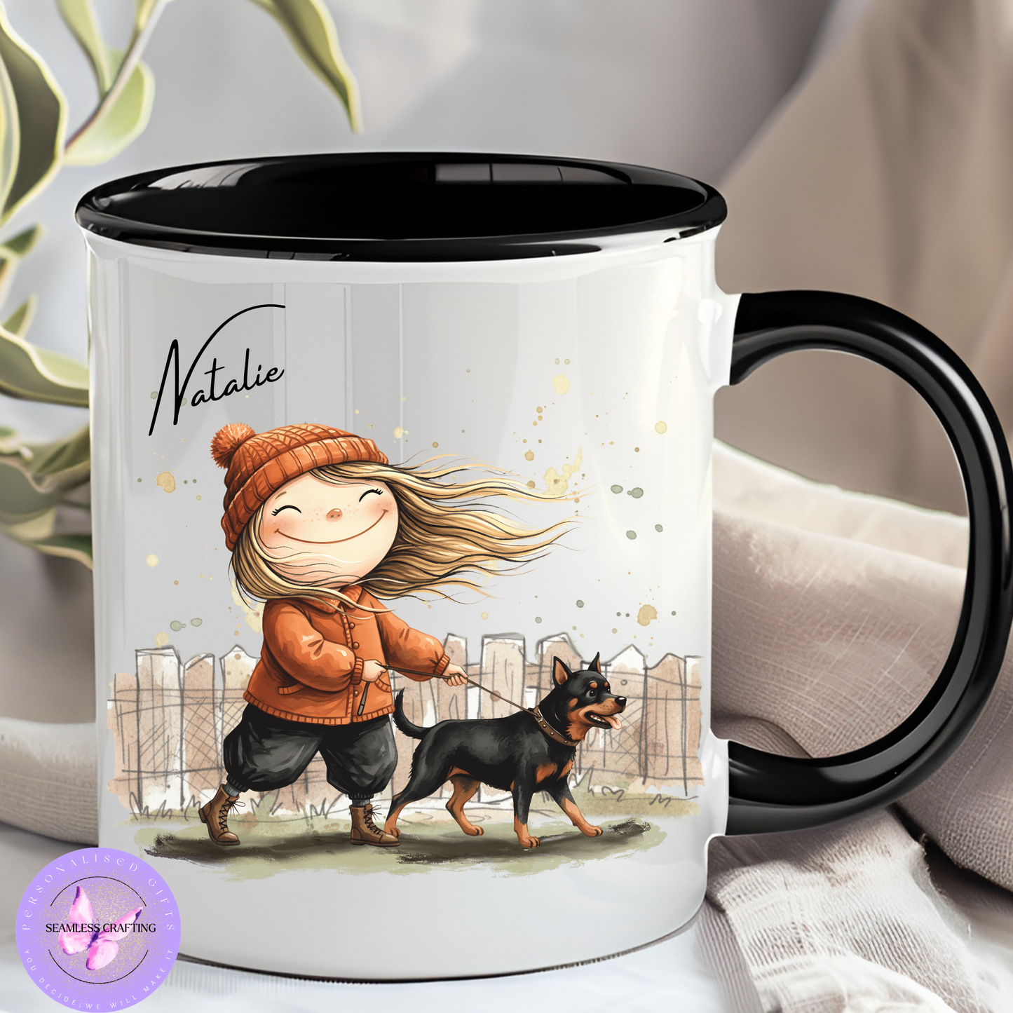 Personalised Whimsical Dog Walker Mug or Tumbler – Custom Name | Dog Lover Gift | Dog Walking Present | Pet Owner Gift