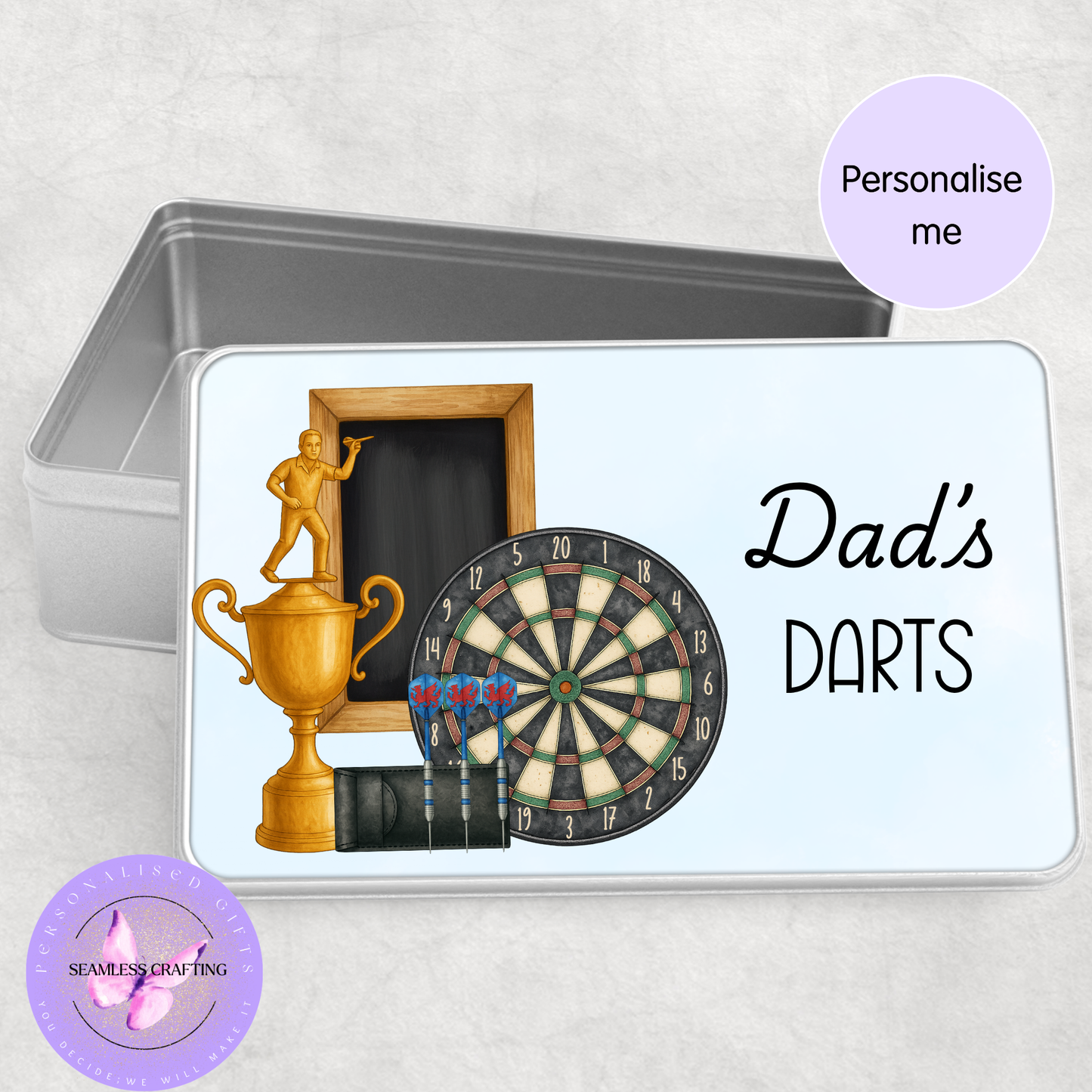 Personalised Darts Tin Gift for Dad | Custom Dart Storage Box | Dart Player Gift | Father’s Day Gift for Him | Snack Tin | Man Cave Gift