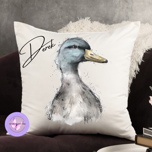 Personalised Watercolour Duck Cushion – Custom Name Pillow for All Occasions