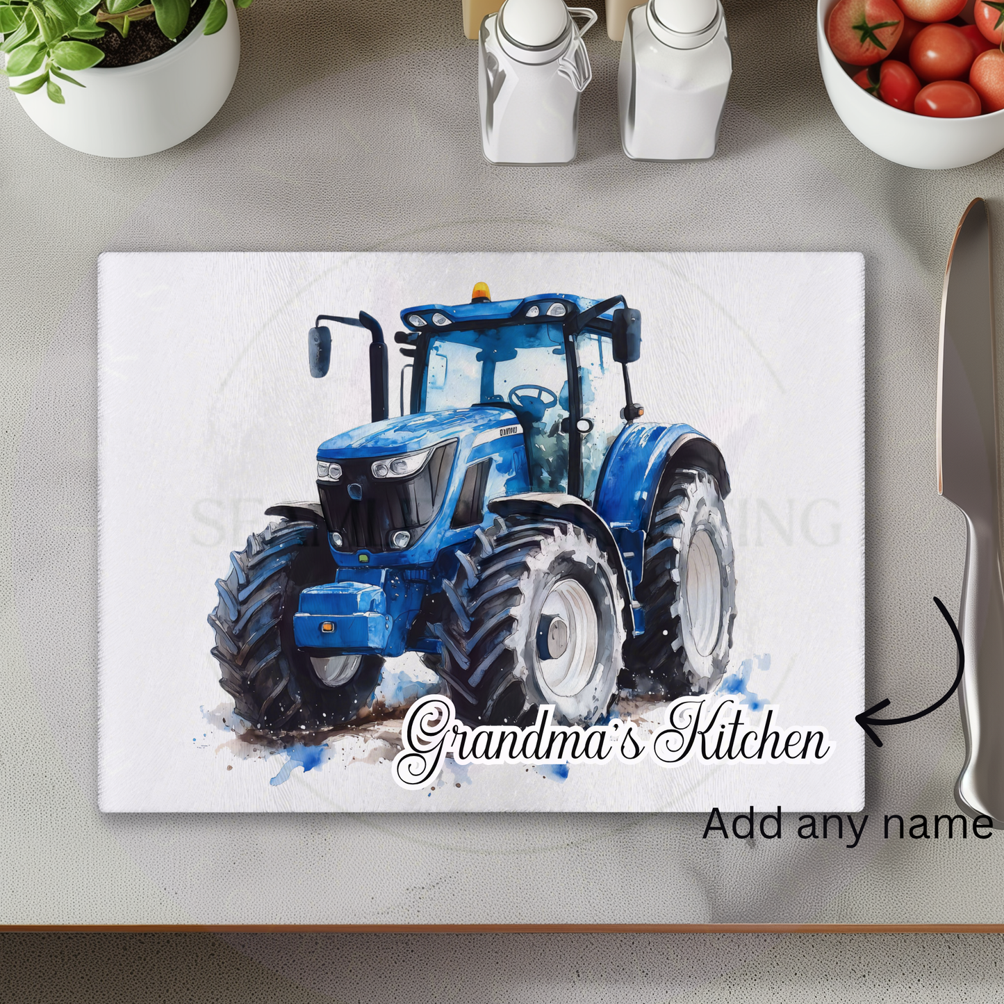 Personalised Tractor Glass Chopping Board