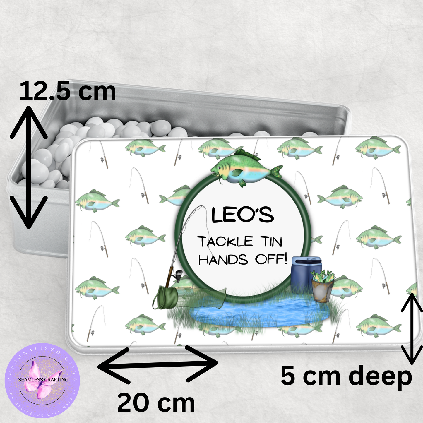 Personalised Fishing Tackle Tin – Custom Fisherman Gift for Dad, Grandad or Son | Fisherman Storage Box | Fishing Accessories Tin