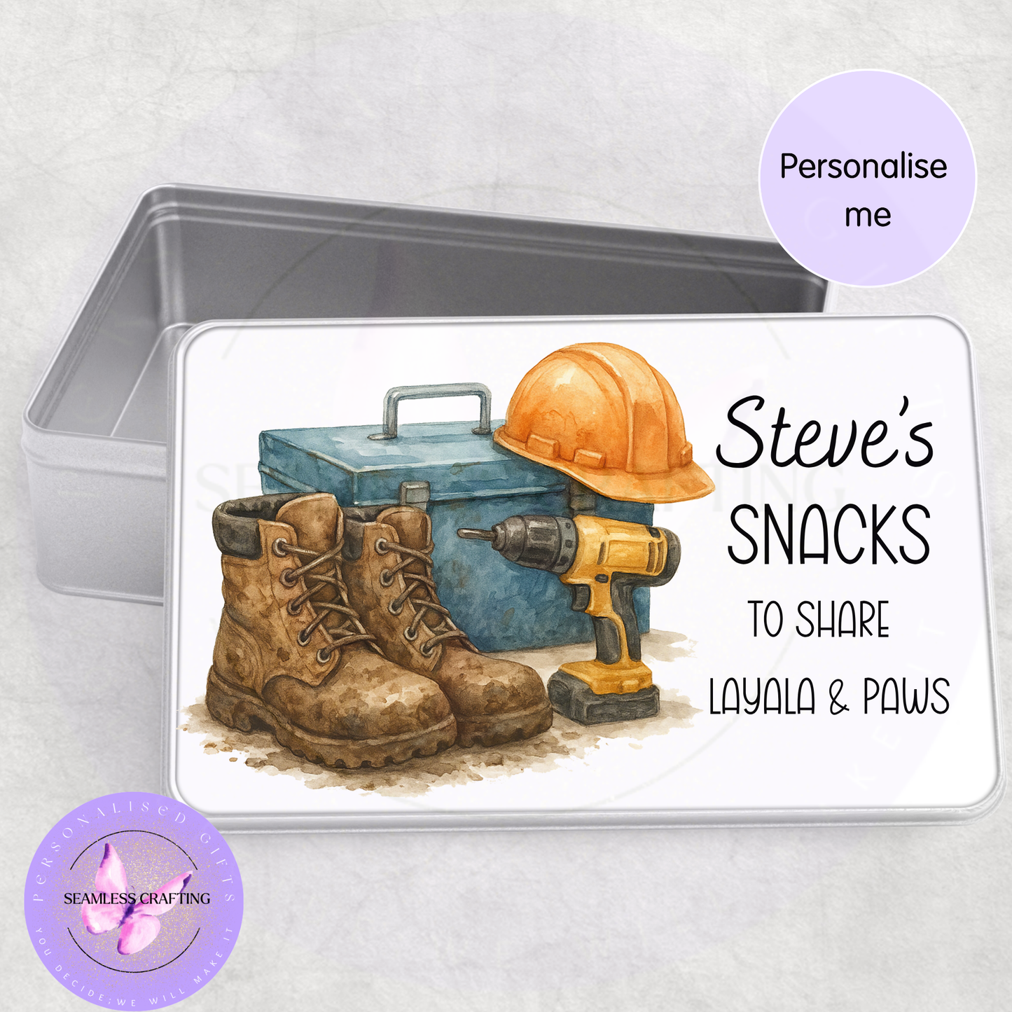 personalised snack tin with name funny dad snacks storage container