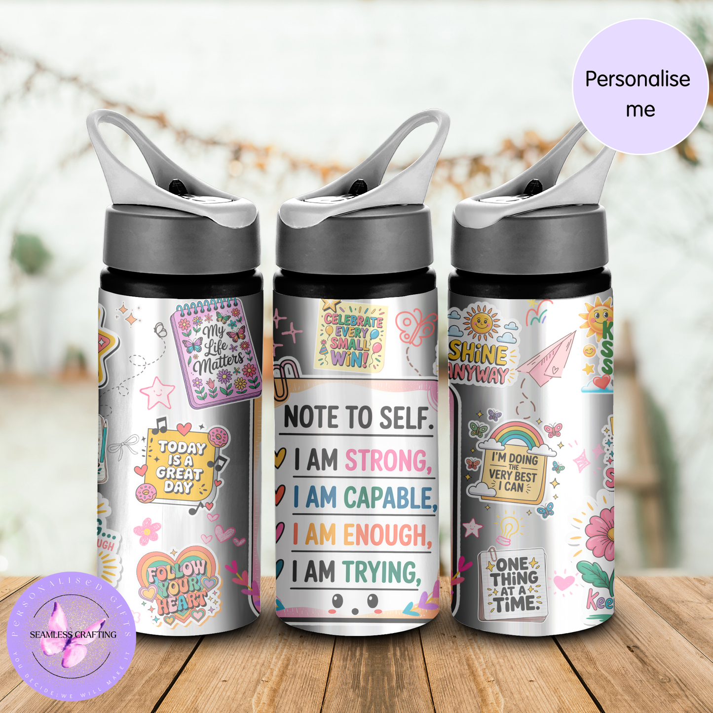 Personalised Kids Positive Affirmation Water Bottle 600ml Aluminium BPA-Free with Straw and Flip Top | Custom Name Gift