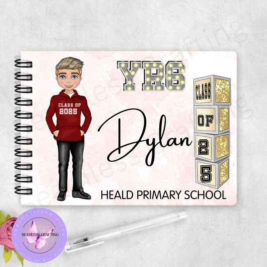 Personalised Boys School Leavers Book – Front Character View | Custom Year 6 or Year 11 Autograph & Memory Keepsake