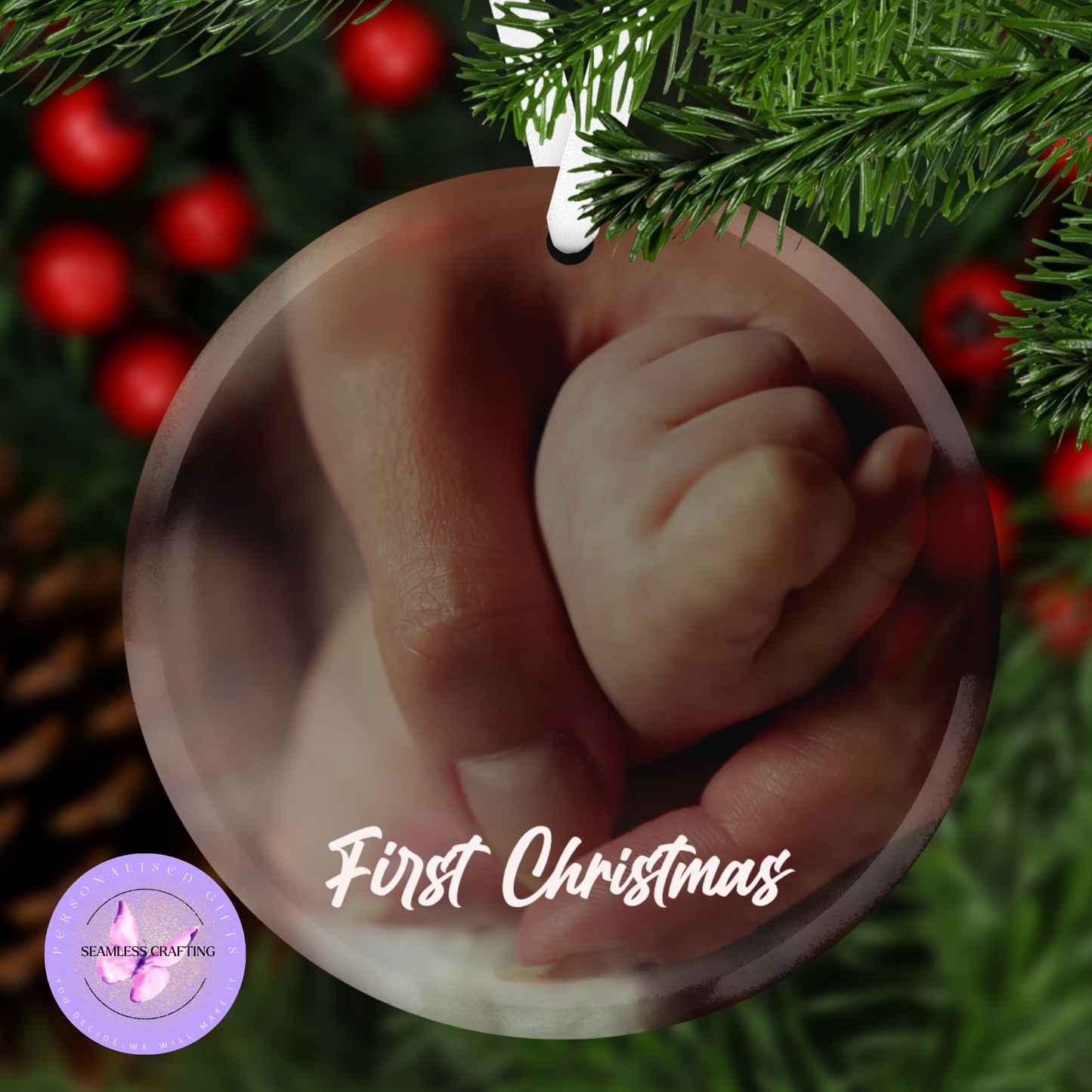 Personalised Photo Christmas Ornament – Custom First Christmas Bauble | Memory Keepsake | Ceramic or Glass | Add Any Photo & Text