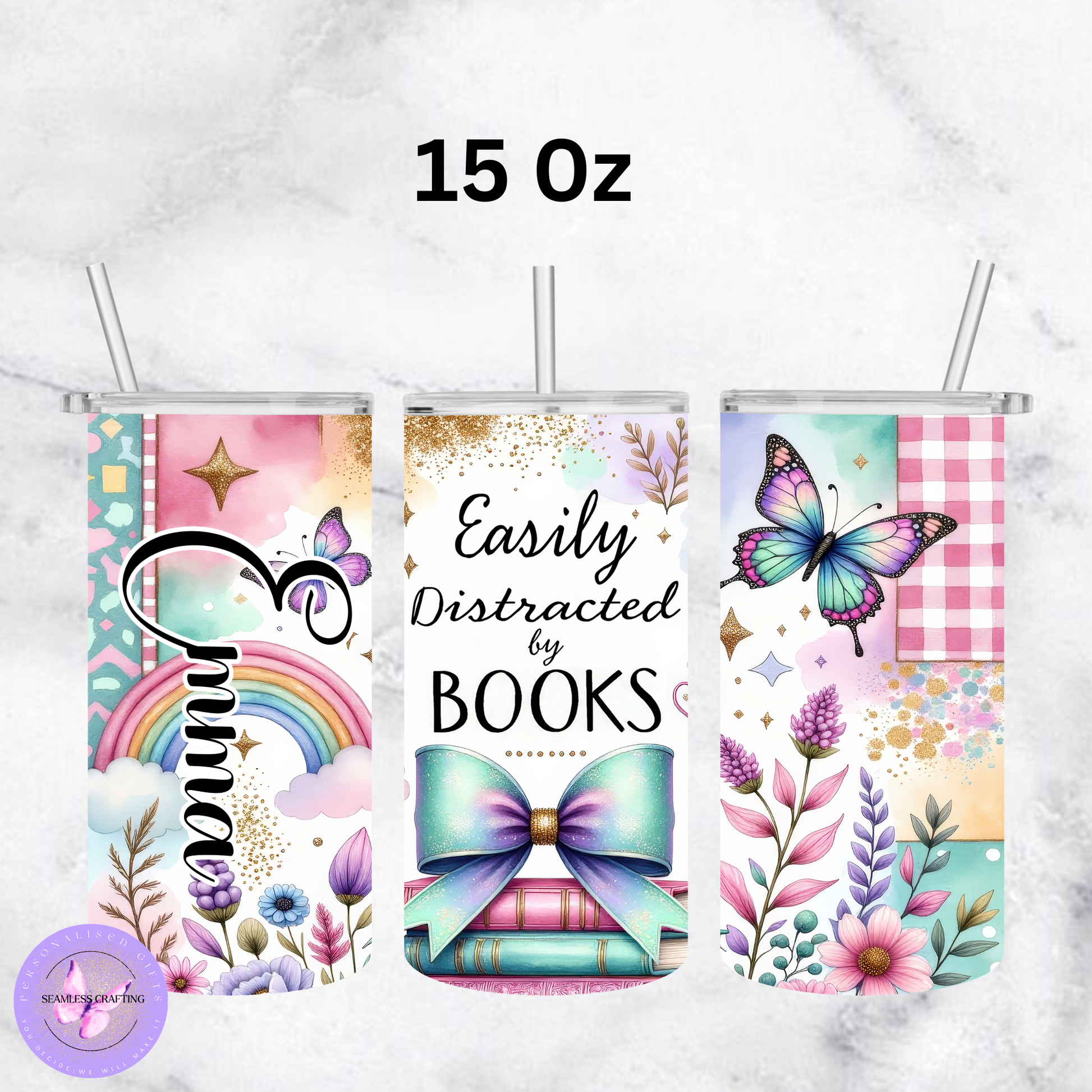 Custom name bookworm tumbler gift for readers