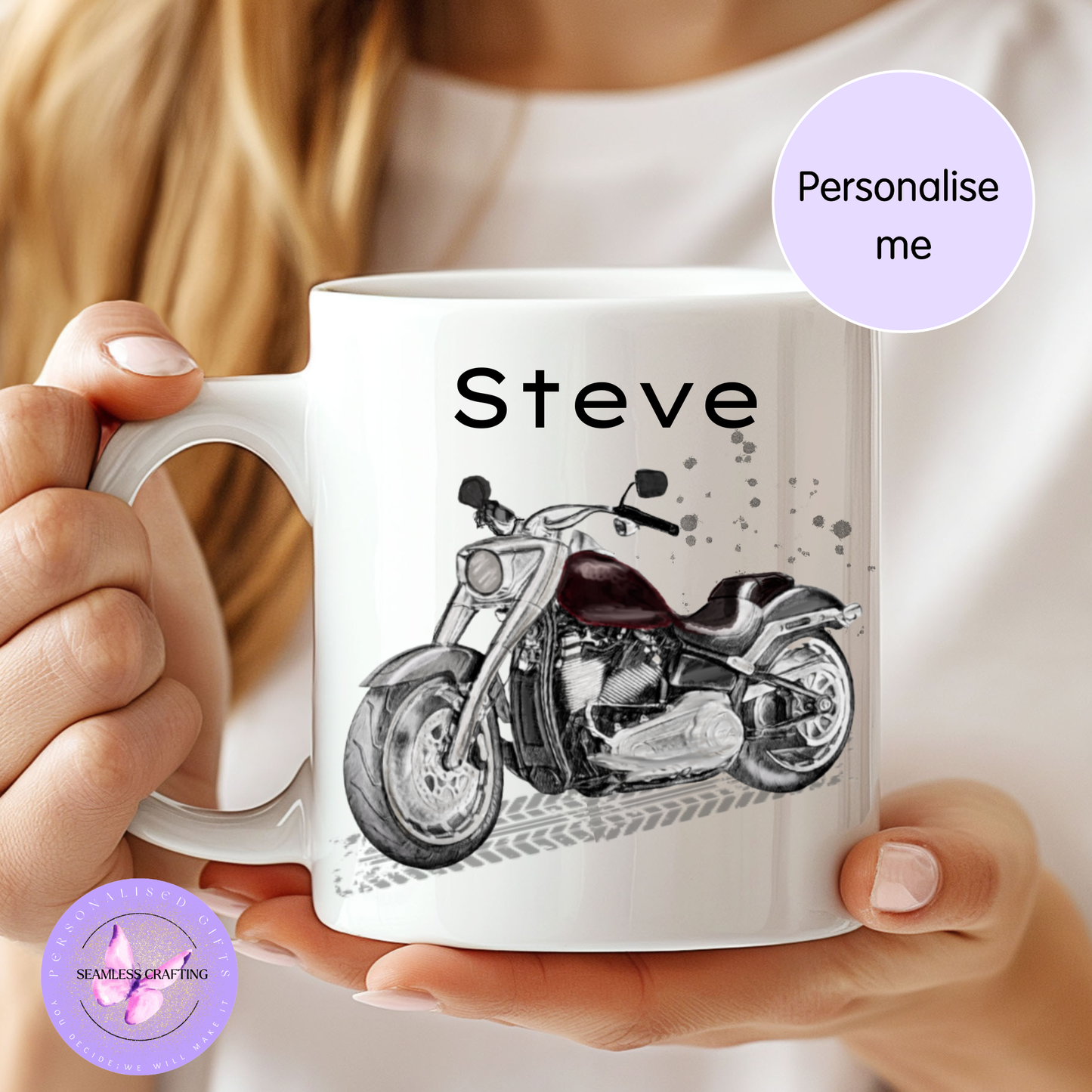 Personalised Motorbike Mug & Travel Mug – Custom Name Motorcycle Gift – 11oz Ceramic, 14oz Travel Mug or 16oz Thermal Tumbler