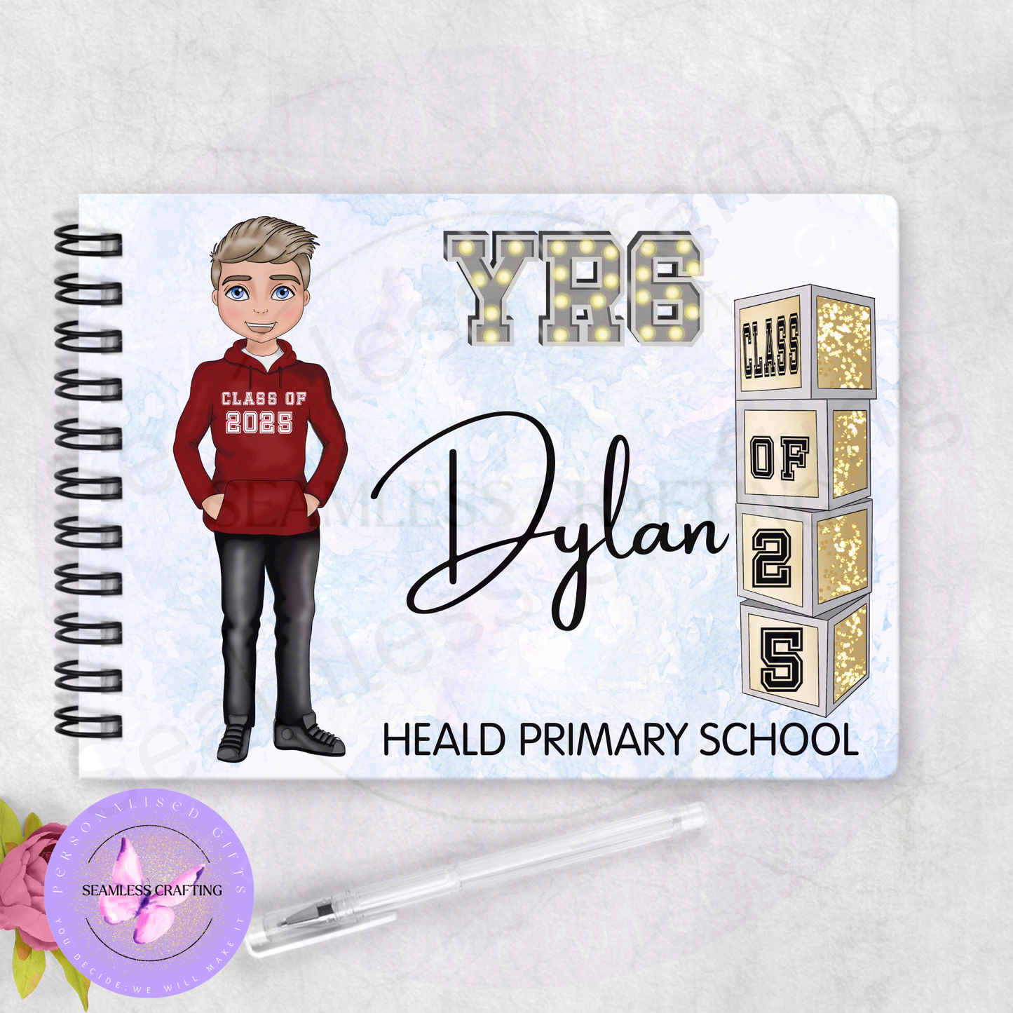 Personalised Boys School Leavers Book – Front Character View | Custom Year 6 or Year 11 Autograph & Memory Keepsake