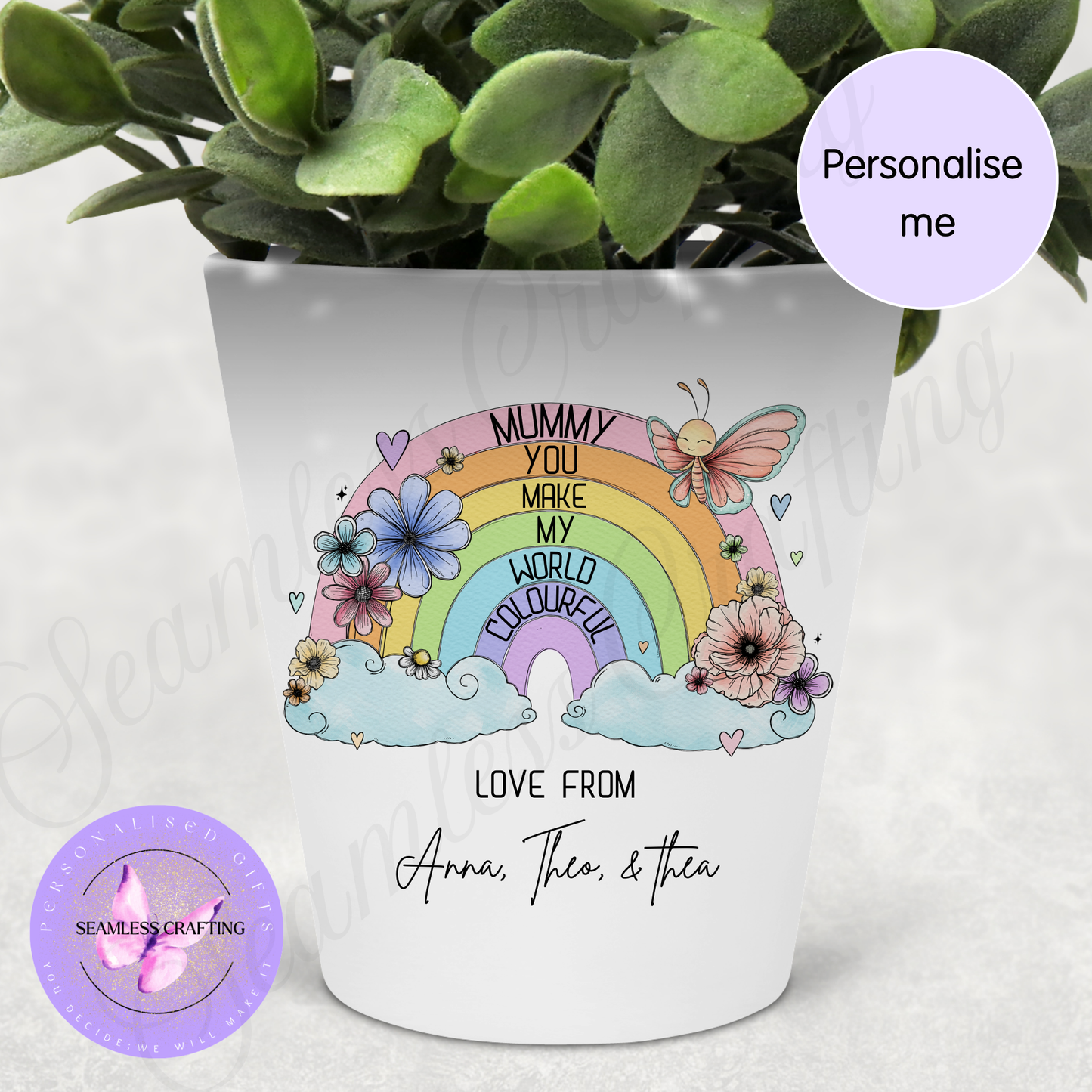 Personalised Mother’s Day Plant Pot – Custom Mum Flower Pot Gift from Kids – 12oz Ceramic Planter with Name