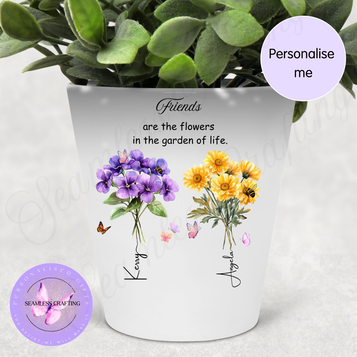 Personalised Birth Flower Plant Pot for Friends – Custom Flower Pot with Names, Friendship Gift, Birthday Gift for Best Friend