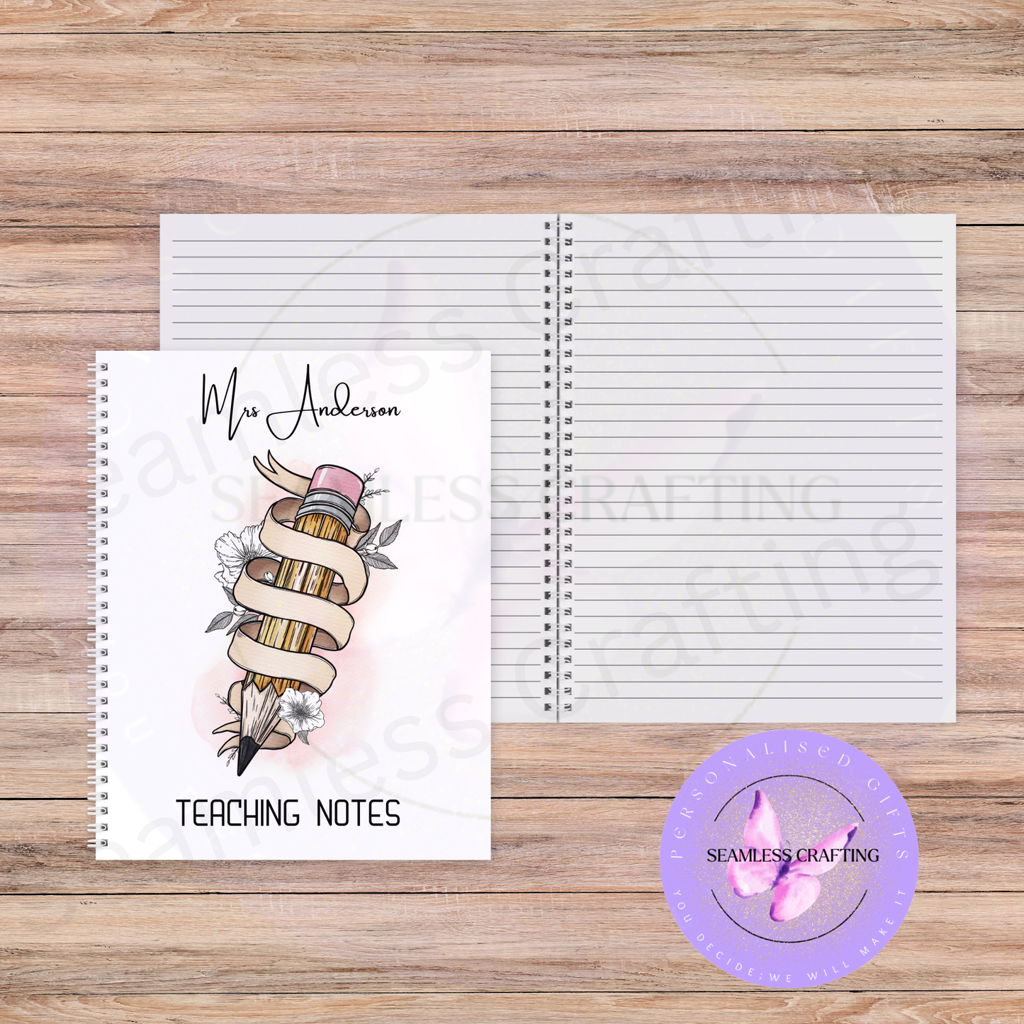 Teacher appreciation notebook with 60 lined pages and custom cover text