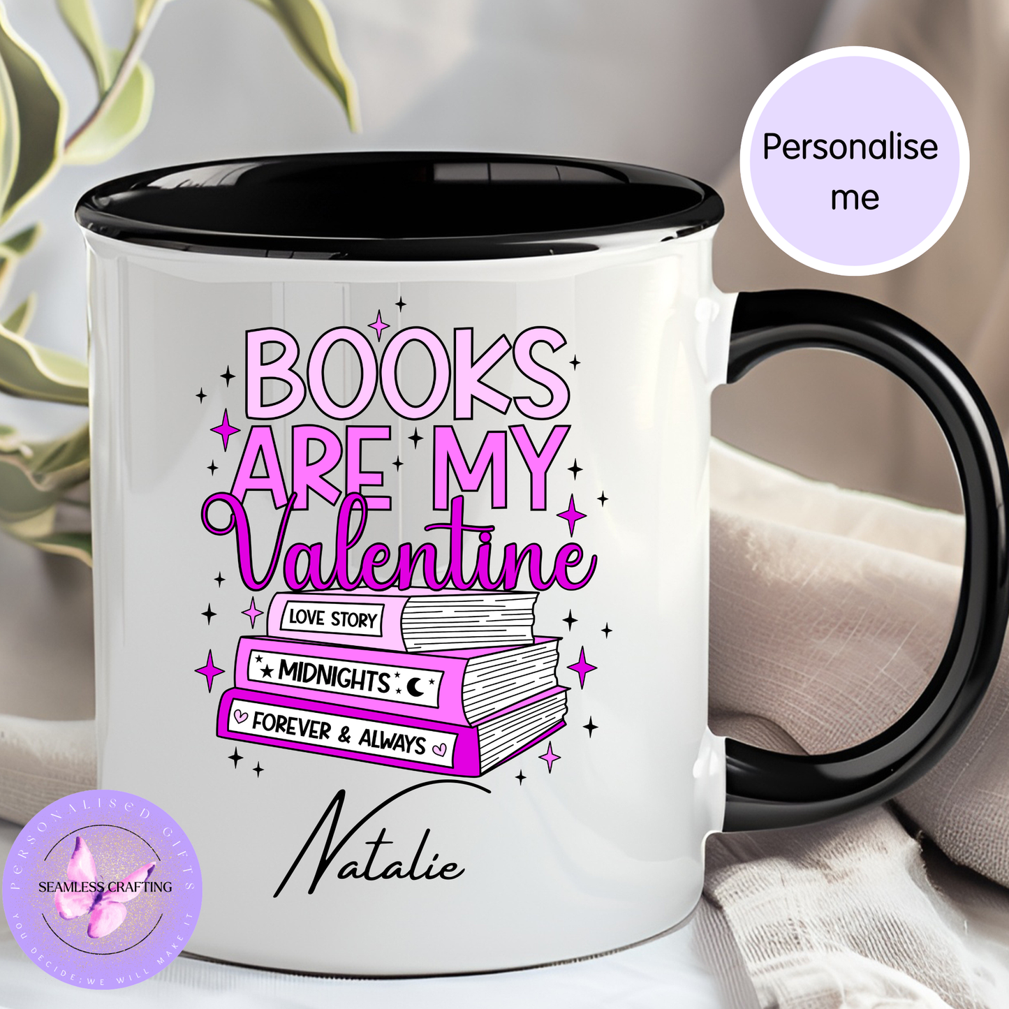 Personalised “Books Are My Valentine” Mug – Custom Name Book Lover Gift