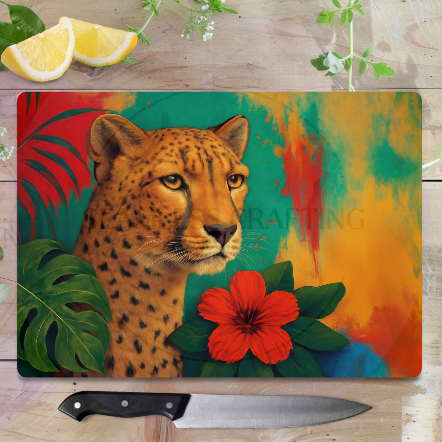 custom name glass chopping board wildlife design kitchen accessory