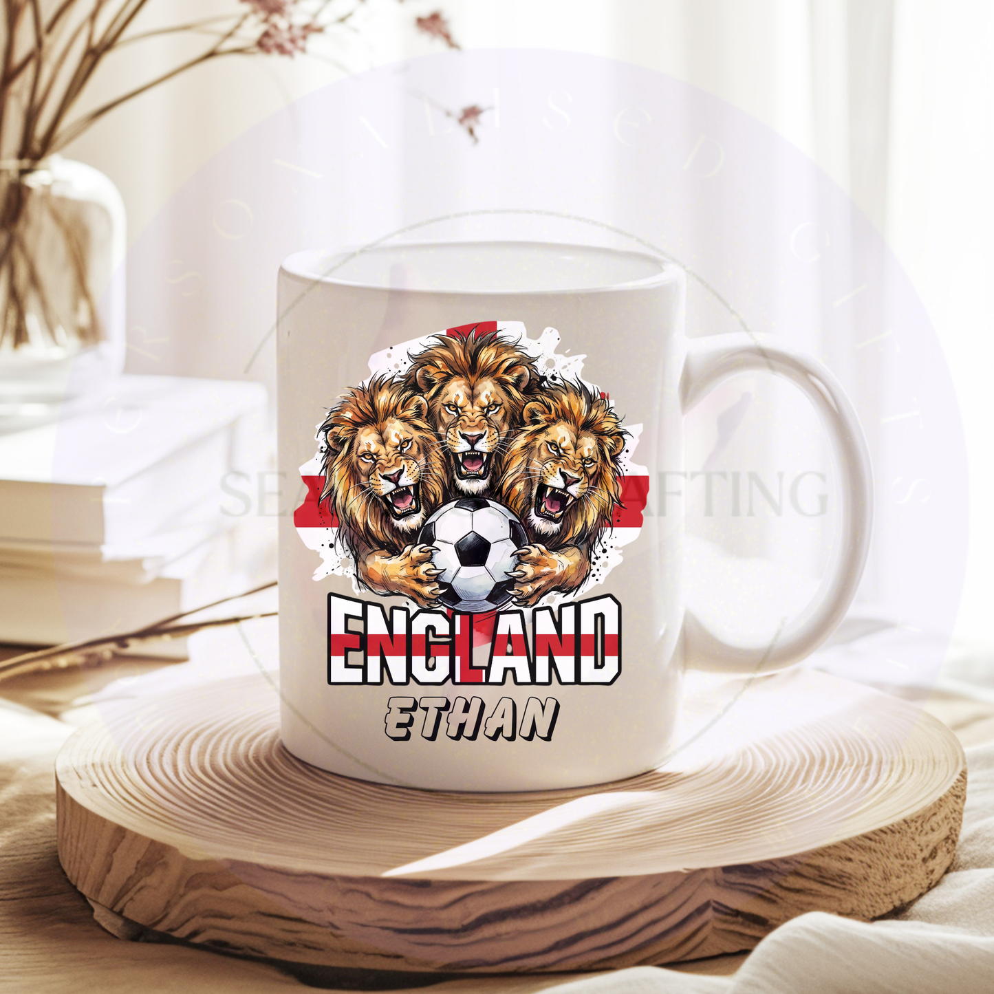 Benefits image for personalised England football mug with custom name