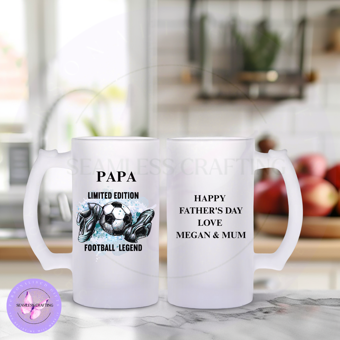 Personalised Football Legend Frosted Glass Tankard – Custom Name & Message 16oz Beer Mug Gift