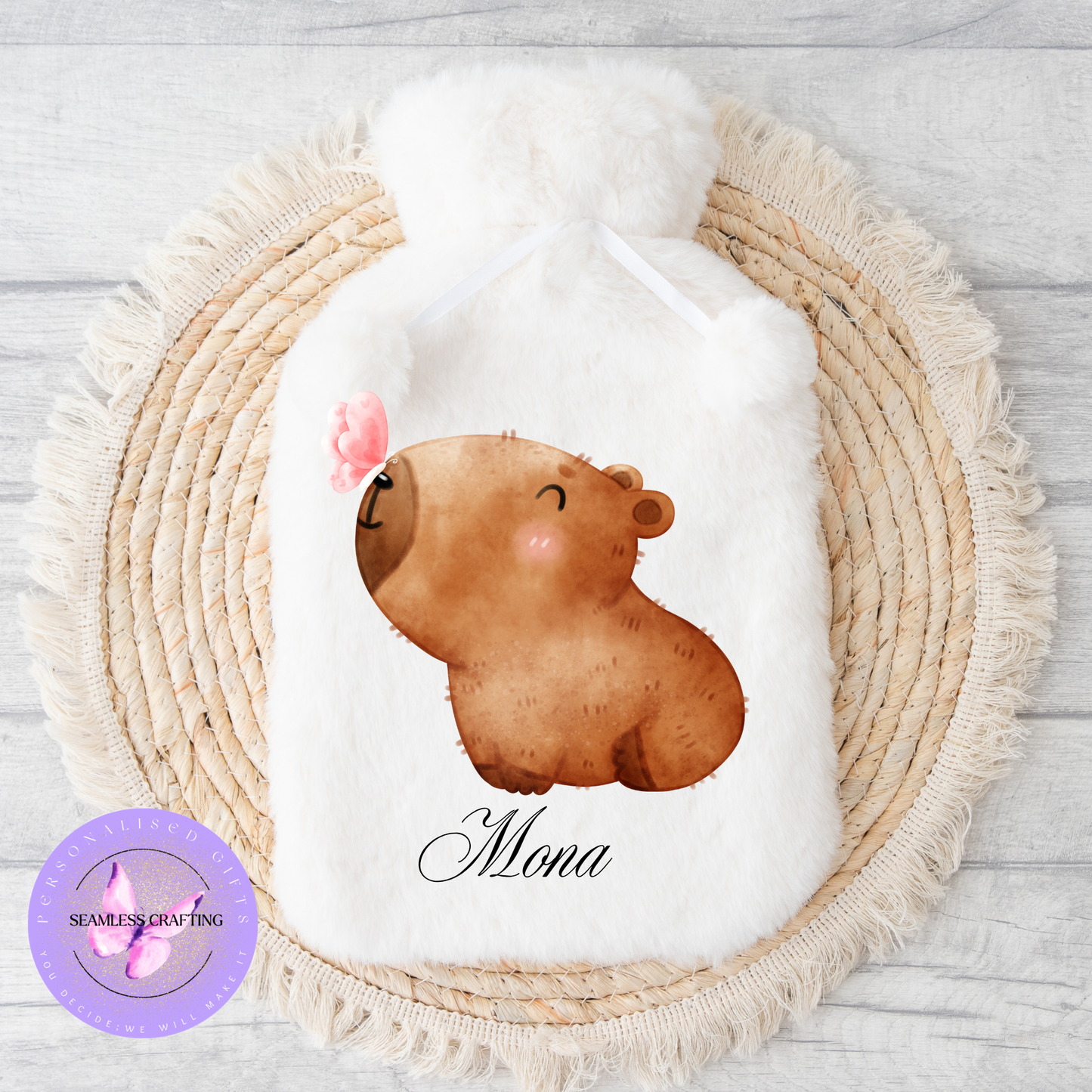 Personalised Capybara Hot Water Bottle – Soft Faux Fur 2L Warmer | Cute Animal Gift | Custom Name Comfort Bottle