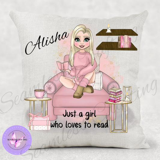 Personalised Book Cushion – Custom Reading Pillow with Character Design | 40x40cm Linen Cushion for Book Lovers & Bedroom Décor