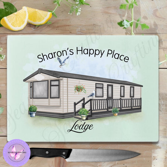 Personalised Static Caravan chopping board gift, Custom any text & names, Campervan holiday gift, Static owners presents, New home gift
