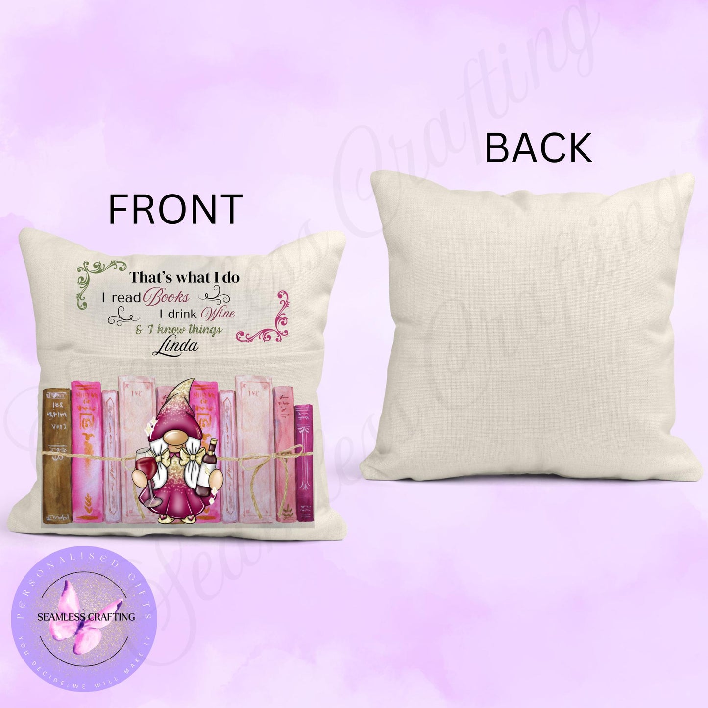 Personalised  Pocket Reading Book Cushion for wine lovers, That's what I do cushion gifts, reading pillow, Bedroom Decor, Unique Cushion