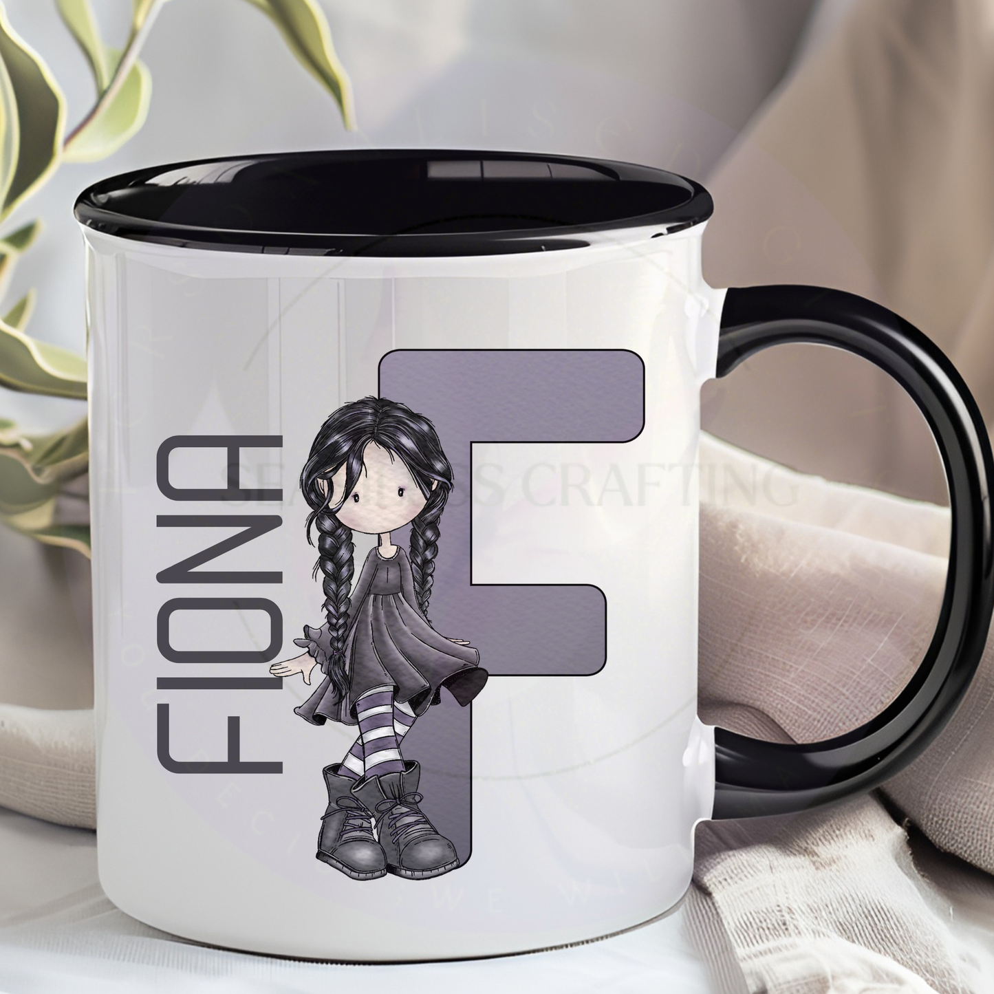 Personalised Gothic Initial Mug – Custom Goth Girl Name Cup