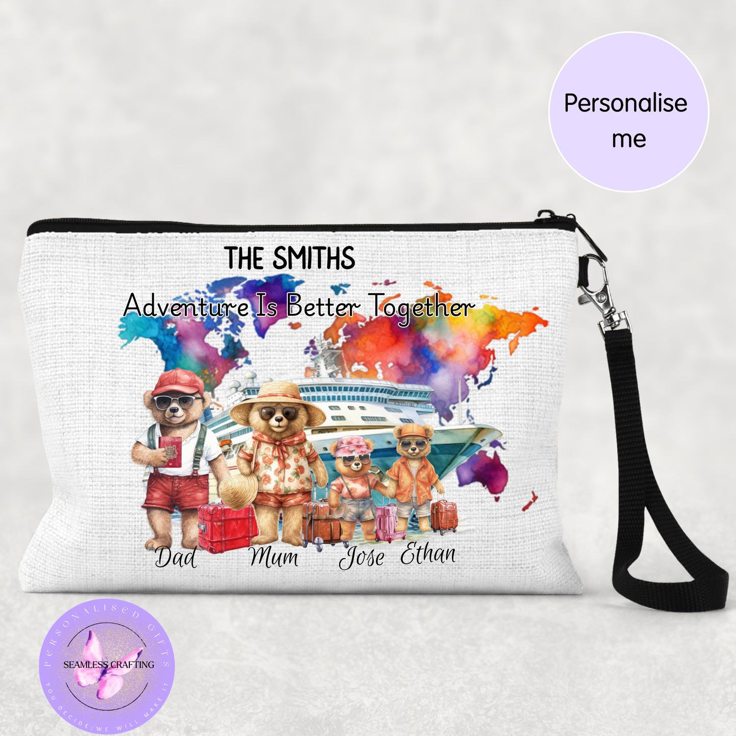 Personalised Family Travel Bear Passport Holder & Luggage Tag – Custom Bear Family Gift, Holiday Travel Accessory